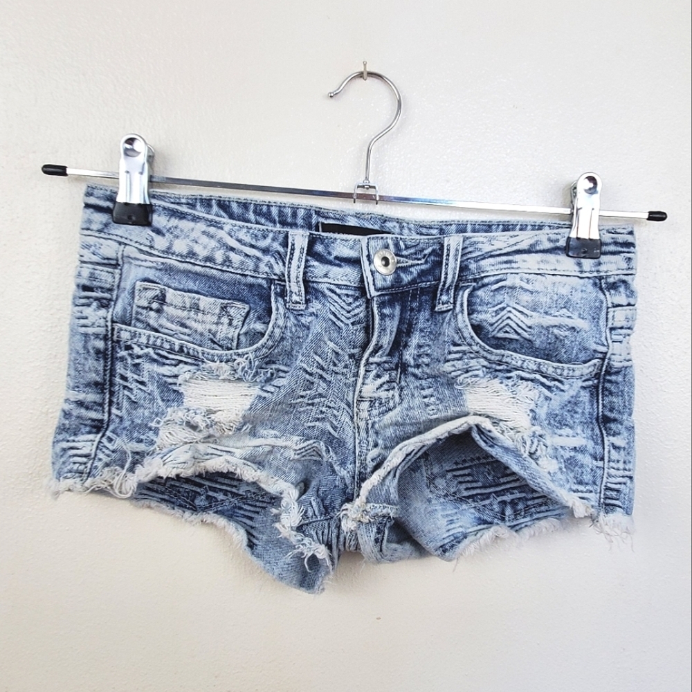 Klique B Los Angeles Acid Wash Distressed Short Shorts Low Rise Size XS